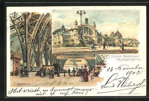 Lithographie Frankfurt a. M., Hauptbahnhof, Innenansicht