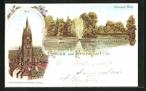 Lithographie Frankfurt-Westend, Palmengarten-Weiher