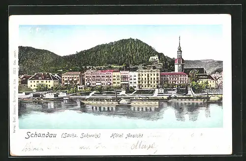 Goldfenster-AK Schandau /Sächsische Schweiz, Hôtel Ansicht mit Dampfer Pillnitz