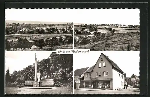 AK Niederntudorf / Salzkotten, Geschäft Hubert Montag, Denkmal, Teilansicht