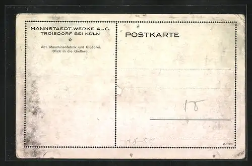 Künstler-AK Troisdorf bei Köln, Mannstaedt-Werke AG, Abt. Maschinenfabrik und Giesserei, Blick in die Giesserei