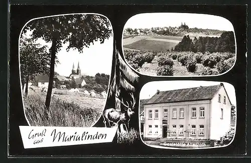 AK Marialinden /Bez. Köln, Gasthaus Altenrath, Ortspartie mit Kirche, Teilansicht