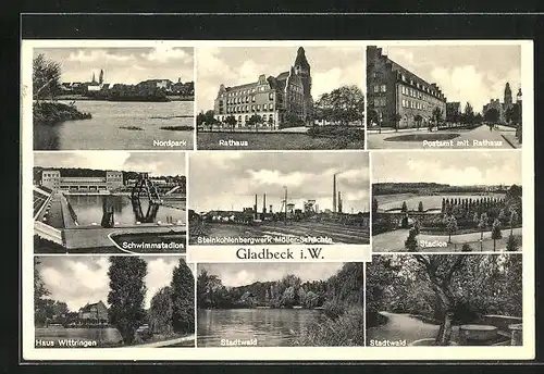 AK Gladbeck i. w., Steinkohlenbergwerk Möller-Schächte, Haus Wittringen, Schwimmstadion