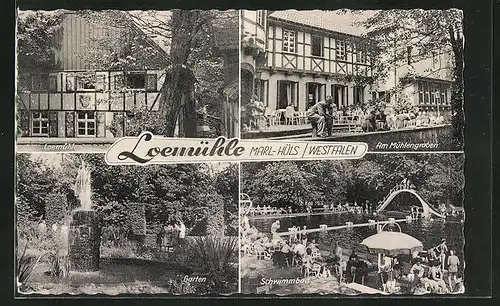 AK Marl-Hüls /Westfalen, Gasthaus Loemühle, Am Mühlengraben, Schwimmbad