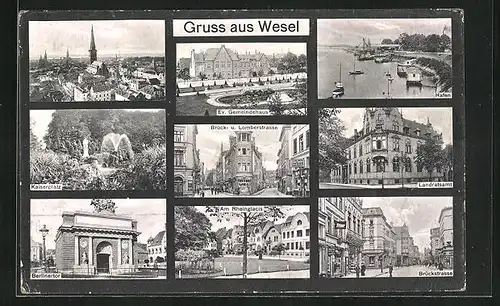 AK Wesel, Kaiserplatz, Berlinertor, Hafen