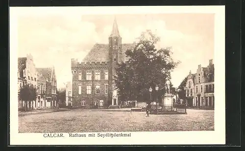 AK Calcar, Rathaus mit Seydlitz-Denkmal