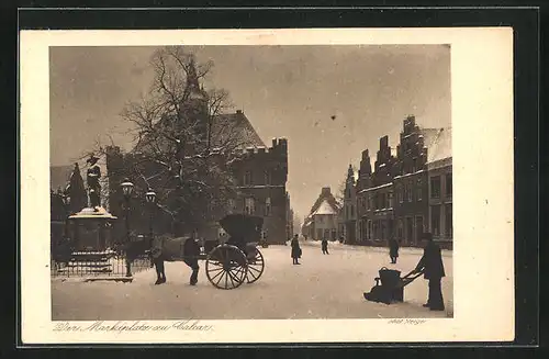 AK Calcar, Marktplatz Pferdekutsche und Schlitten im Winter