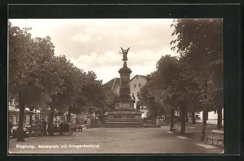 AK Siegburg, Marktplatz mit Kriegerdenkmal