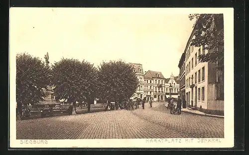 AK Siegburg, Blick auf Marktplatz mit Denkmal