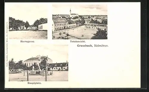 AK Grussbach, Gasthof zum weissen Kreuz, Hauptplatz, Herrngasse, Totalansicht