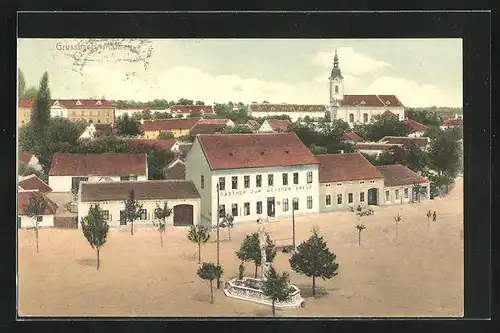 AK Grussbach, Gasthof zum weissen Kreuz, Markt, Kirche