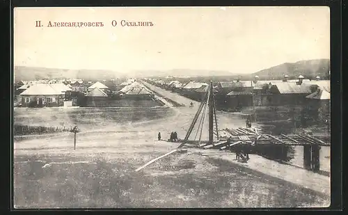 AK Alexandrowski /Sachalin, Panorama mit Wohnhäusern