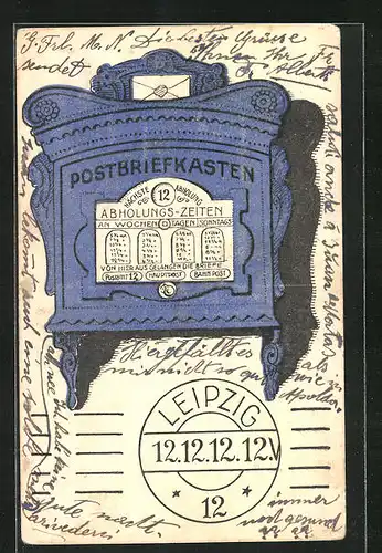 Künstler-AK Hamburg, Postbriefkasten, 12.12.12 12 Uhr, Brief