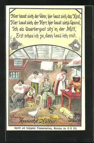 Künstler-AK Russische Kultur, Es laust sich wer kann
