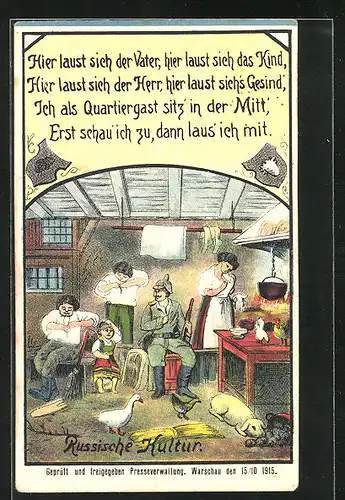 Künstler-AK Russische Kultur, Es laust sich wer kann