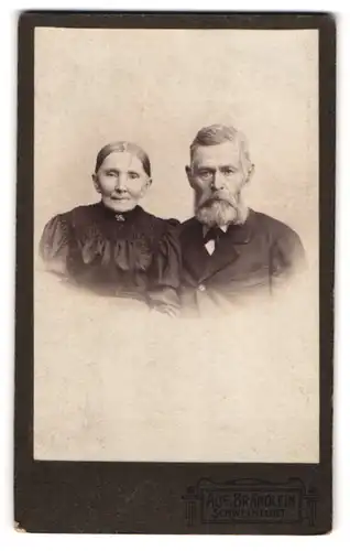 Fotografie Aug. Brändlein, Schweinfurt, Niederwernerstrasse 9, Portrait älteres Paar in hübscher Kleidung