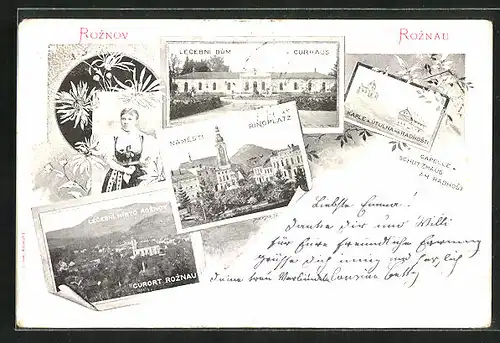 AK Roznov p. R., Lecební dum, Kaple a utulna na Radhosti, Námestí