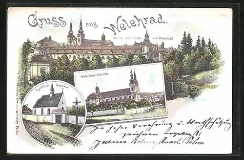 Lithographie Welehrad, Kirche und Kloster, Wallfahrtskirche, Cyrillus Kapelle