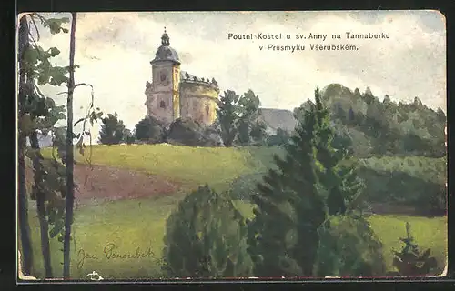 Künstler-AK Vseruby, Poutni Kostel u sv. Anny na Tannaberku