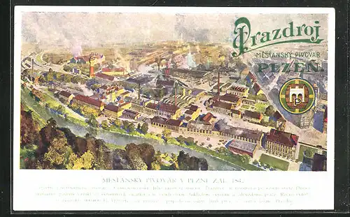 AK Plzen, Mestansky Pivovar Prazdroj, Brauerei aus der Vogelschau