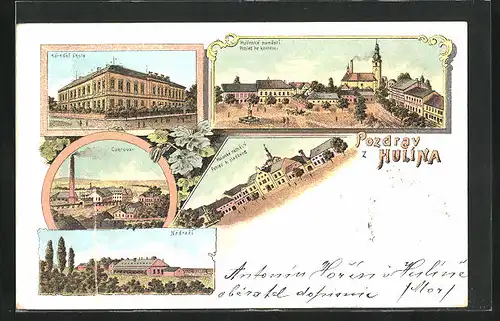 Lithographie Hulin, Cukrovar, Nádrazi, Nárdni skola