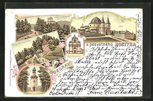 Lithographie Bystrice p.H., Hotel, Rozhledna na sv hostyne, kaple