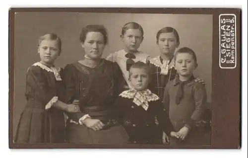 Fotografie C. Gallas, Siegen, Kampenstr. 5, Portrait Mutter mit fünf Kindern im Atelier, Mutterglück