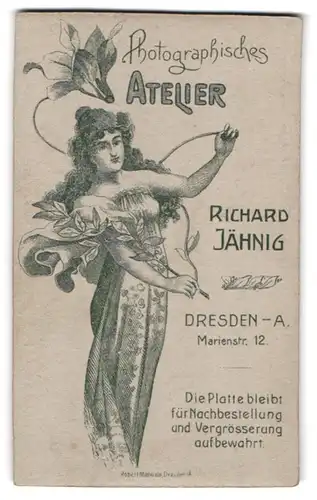 Fotografie Richard Jähnig, Dresden, Marienstr. 12, Jugendstil Frau im floralen Kleid tanzt