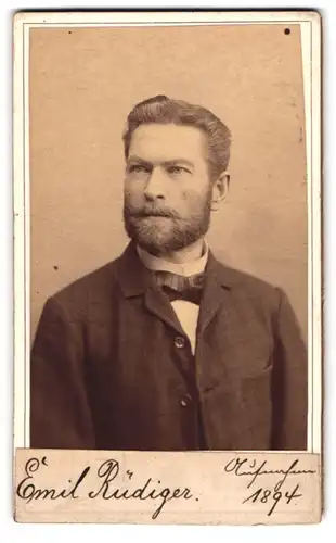 Fotografie S. Wilhelm, Neunkirchen, Bahnhofstr. 7, Portrait Emil Rüdiger, Arbeiterführer der Heidelberg Cement AG, 1894