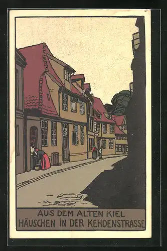 Steindruck-AK Kiel, Häuschen in der Kehdenstrasse