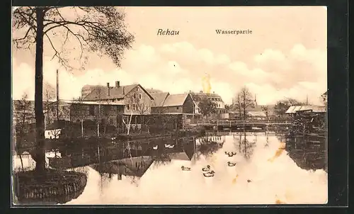 AK Rehau in Bayern, Ortsansicht vom Wasser aus