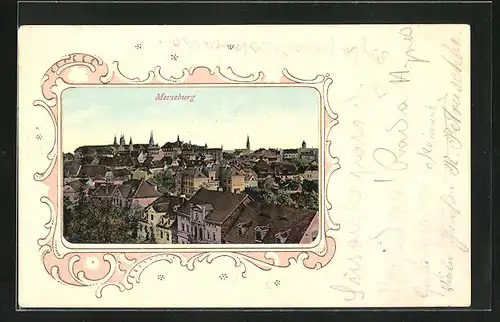 Präge-AK Merseburg, Ortsansicht aus der Vogelschau