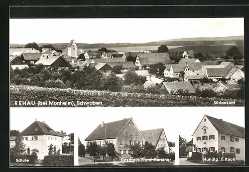AK Rehau bei Monheim, Gasthaus Franz Gerstner, Südansicht, Schule