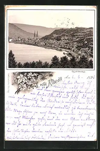 Lithographie Boppard, Totalansicht mit Kirche