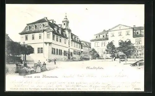 AK Ilmenau, Marktplatz mit Waschfrauen