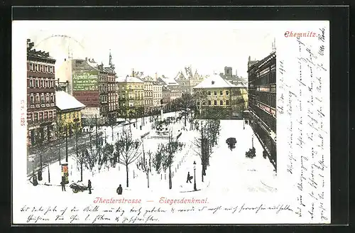 AK Chemnitz, Theaterstrasse und Siegesdenkmal