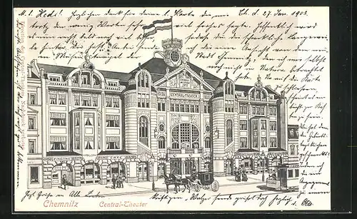 Künstler-AK Chemnitz, Central-Theater