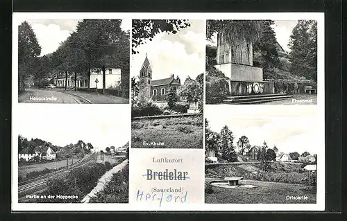AK Bredelar, Hauptstrasse, Ehrenmal, Ev. Kirche