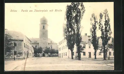 AK Rehau, Partie am Theaterplatz mit Kirche