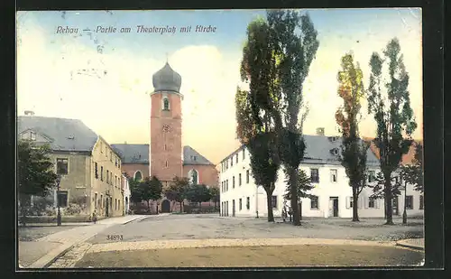 AK Rehau, Partie am Theaterplatz mit Kirche