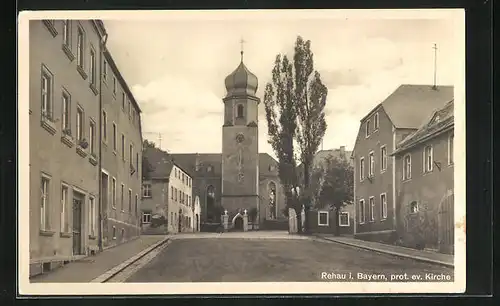 AK Rehau i. Bayern, Prot. ev. Kirche, Strasse Kirchgasse
