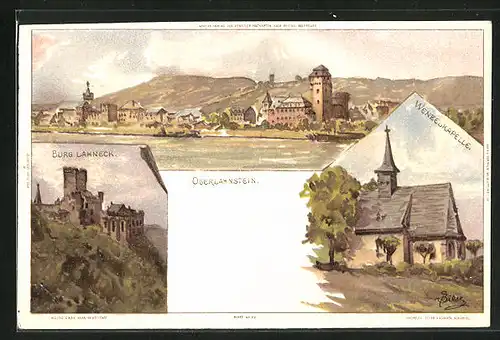 Künstler-AK Carl Biese: Oberlahnstein, Burg Lahneck, Wenzelkapelle, Panorama