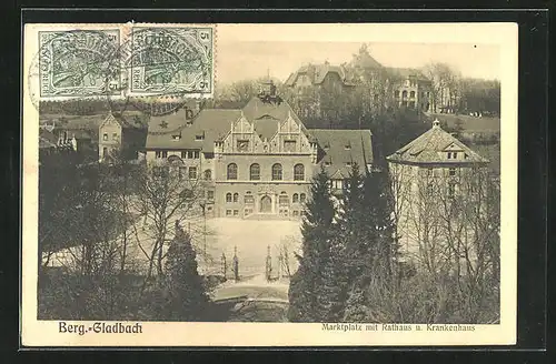 AK Bergisch Gladbach, Marktplatz mit Rathaus u. Krankenhaus