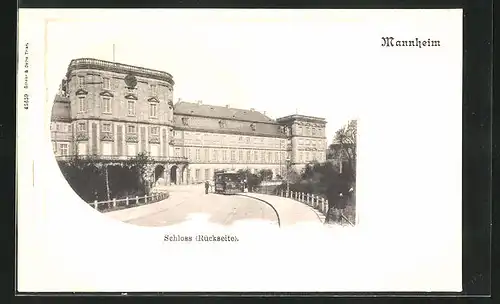 AK Mannheim, Strassenbahn an der Rückseite des Schlosses