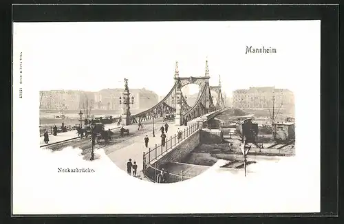 AK Mannheim, Kutschen auf der Neckarbrücke