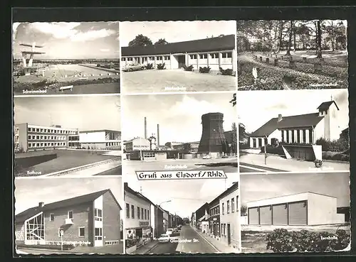 AK Elsdorf /Rhld., Gladbacher Strasse, Zuckerfabrik, Rathaus, Heldenfriedhof