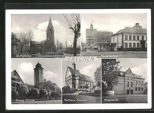 AK Frechen, St. Andoma, Ringschule, Rathaus