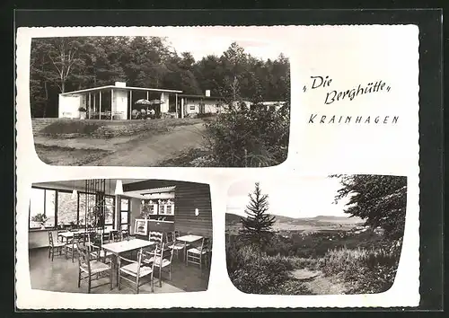 AK Krainhagen, Café-Restaurant Die Berghütte, Aussen, Innen und Natur