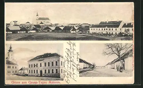 AK Gross-Tajax /Mähren, Teilansicht, Strassenpartie mit Gebäudeansicht, Ortspartie