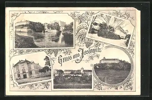 AK Joslowitz, Uferpartie, Strassenpartie mit Gebäudeansicht, Ortspartie